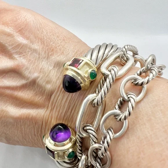 David Yurman 10mm 14K Gold, Sterling Silver Multicolor Renaissance Cuff Bracelet - Picture 11 of 16